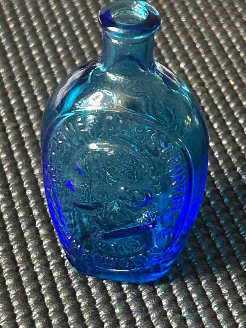Vintage Mini Wheaton Blue Glass Bottle George Washington-"Father of his Country"